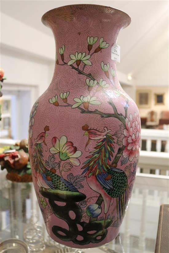 A 19th century Chinese pink glazed porcelain vase 16.5in. (a.f.)